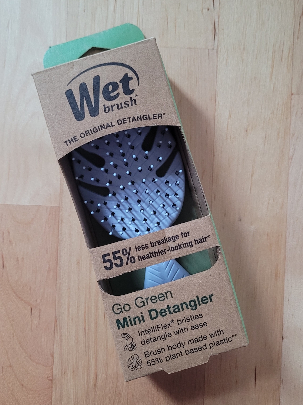 WET BRUSH Go Green Mini Detangler Icy Blue Travel Hair Brush NEW All Hair Types